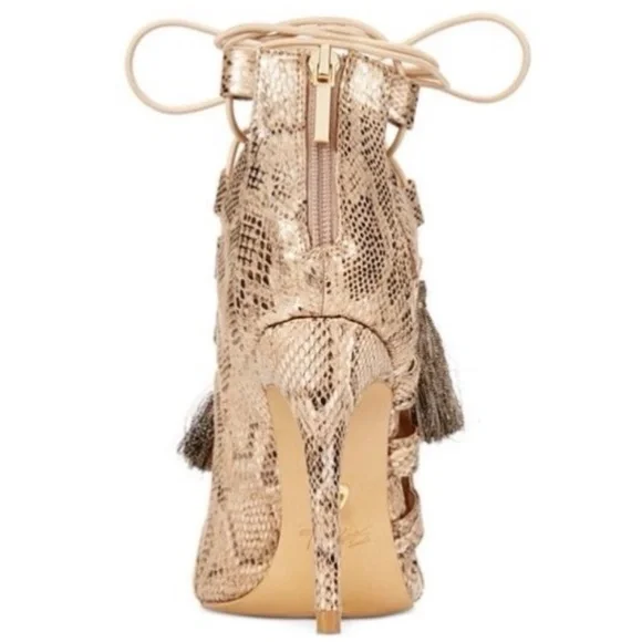 Thalia Sodi Gold Snake Lace up Heels 6.5 (fit like 7) NWB - Picture 2 of 8